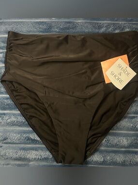 Shade & Shore Black High Waisted Bikini Bottom NWT Full Coverage Size L